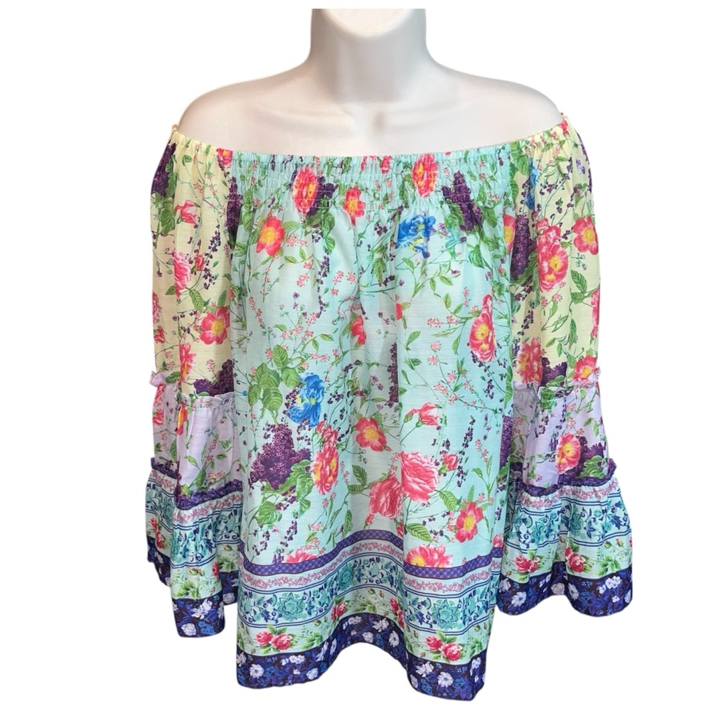 Ruby Yaya Floral Boho Off Shoulder Peasant Blouse Size M Festival Gypsy Top